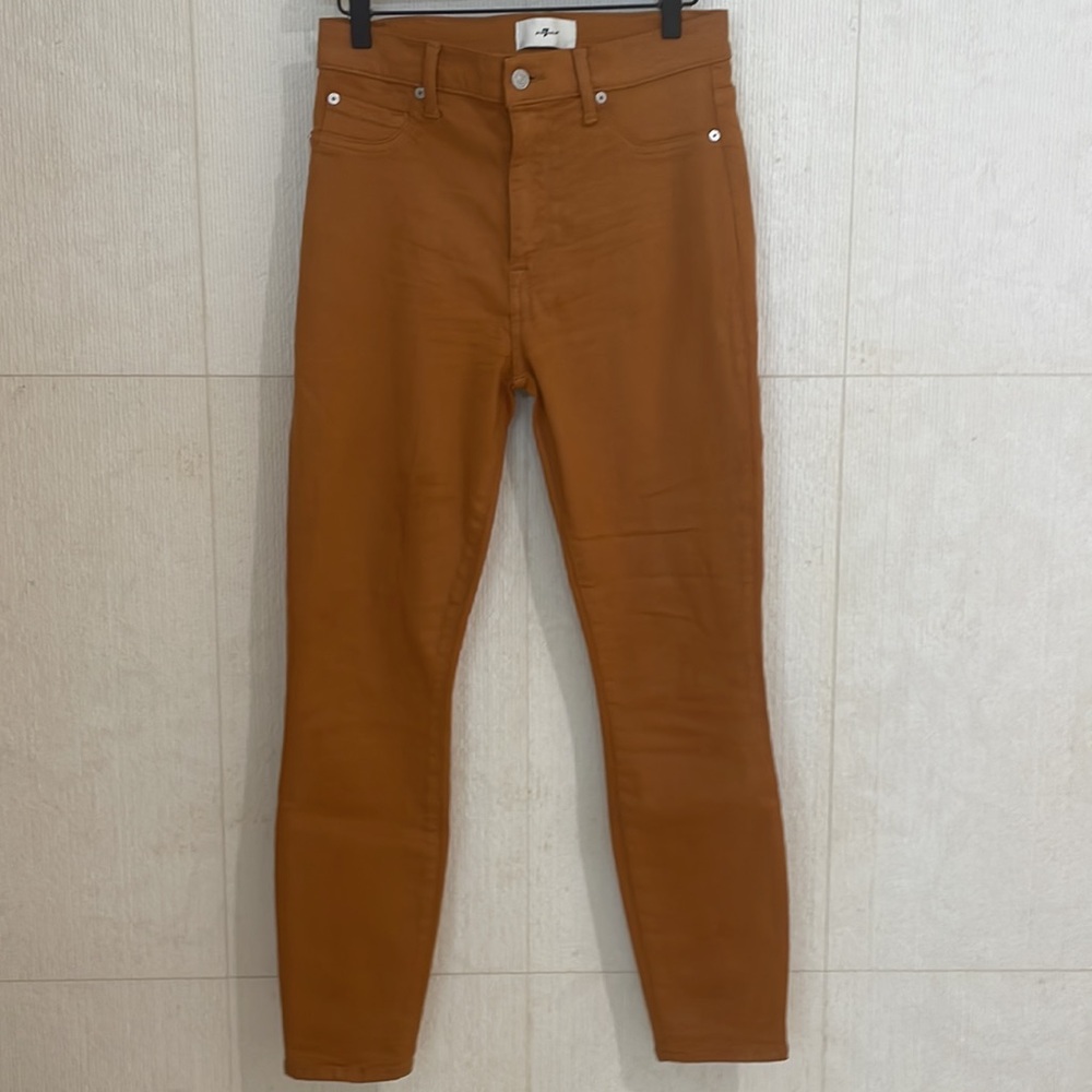 7 For All Mankind Womens Tan Coated Denim Skinny Jeans 28